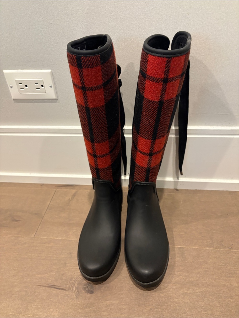 Coach Women's Red and Black Plaid Rain Boots- worn once